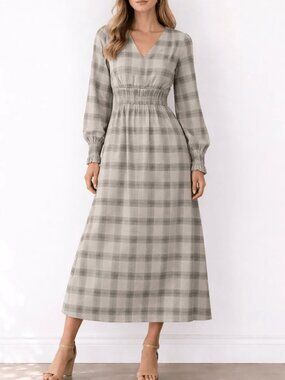 BB Dakota x Steve Madden Plaid Midi Dress | Size XS Ruched Waist Boho Long